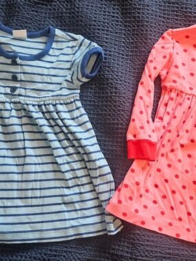 Bundle Of 2 Hanna Anderson Blue & Navy Striped And Pink Polkadot Girls Dresses